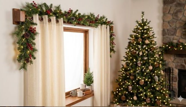 Decoración navideña elegante: cómo usar cortineros de madera para transformar tus ventanas en Navidad