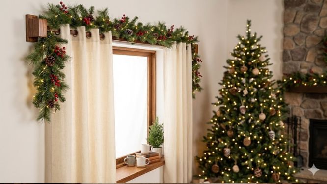 Decoración navideña elegante: cómo usar cortineros de madera para transformar tus ventanas en Navidad