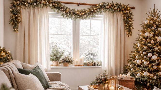 Decoración navideña elegante: cómo usar cortineros de madera para transformar tus ventanas en Navidad